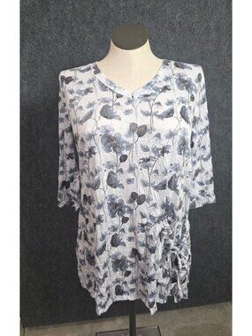 Floral Print Lightweight V-Neck Tunic Top With Side Tie Detail 3/4 Sleeve Shana